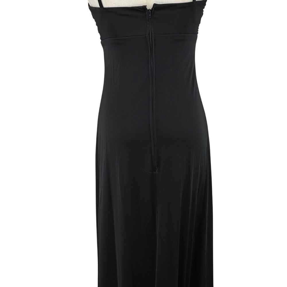 Vintage 70s Black Maxi Dress Ruched Empire Waist Size 7 Disco Goth Whimsigoth - Picture 7 of 9